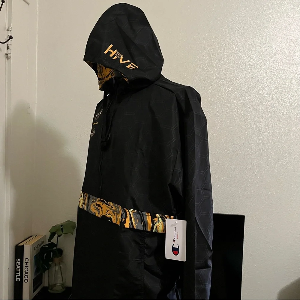 Champion Unisex Savinthebees Black & Yellow Honeycomb Anorak Windbreaker NWT S-M - Picture 4 of 11